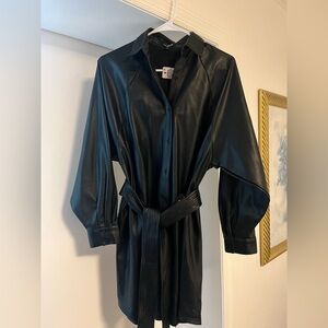 Express Portofino Black Faux Leather Belted Dress Size xs